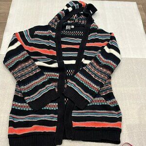 Roxy Striped Hooded Cardigan Sweater - Black, Coral, Teal, Cream
